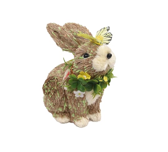 8&#x22; Easter Bunny with Butterfly Straw Figurine